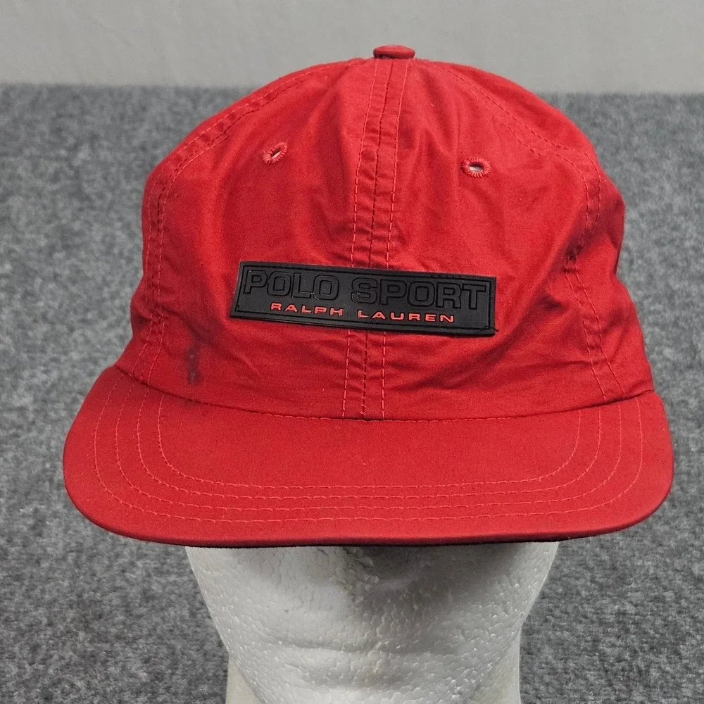 Vintage Polo Sport Ralph Lauren Hat M Red USA Strapback Nylon 90s Logo Cap‎